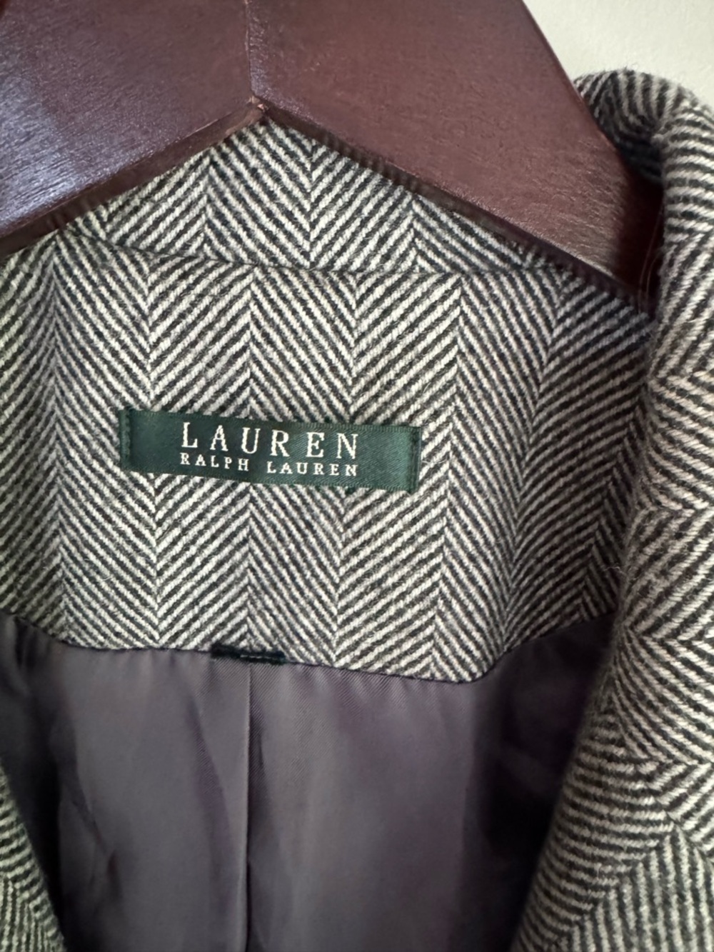 Vintage Ralph Lauren Gray Herringbone Wool-Blend Overcoat - Picture 9 of 9
